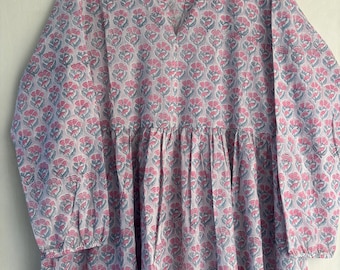 Floral print Warp Gown, Hand Block Printed Cotton Maxi Dress, Indian Women Midi Dress