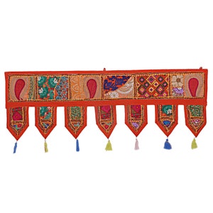 Indian Handmade Banjara Toran Window Toppers Bohemian Curtain Toran Embroidered Door Hangings Vintage Patchwork Toran Decorative Valances