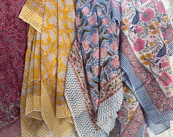 Handmade Floral Block Print Cotton Sarong: Indian Beach Cover Up