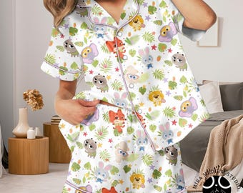 Zootopia Pajama Set, Judy Hopps Nick Wilde PJs, Disney Animal Sleepwear, Women Button Up Pajamas, Cute Cozy Gift
