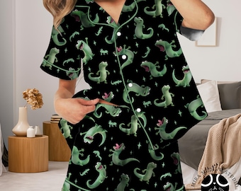 Tom Lizard Pajama Set Hoppers Inspired Lizard PJs Cute Cartoon Sleepwear Women Button Up Pajamas Disneyland Style Gift