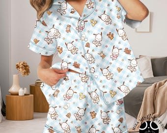 Pochacco Pajama Set, Kawaii Puppy Sleepwear, Cute Cartoon Dog Pajamas, Anime Style Lounge Set, Cozy Cute PJs