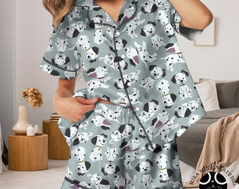 Pajamas One Hundred and One Dalmatians Disneyland, Dalmatian Pajama Set 101 Dogs Inspired PJs Cute Puppy Sleepwear Women Button Up
