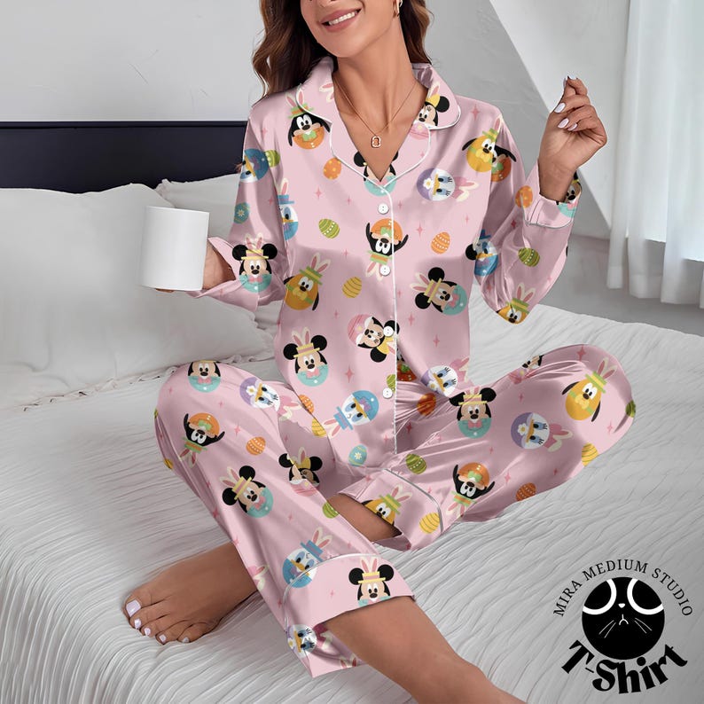 Easter Mickey Mouse Pajamas, Disney Easter PJ Set Women, Bunny Mickey Sleepwear, Cute Spring Pajamas, Holiday Lounge Set Gift image 6