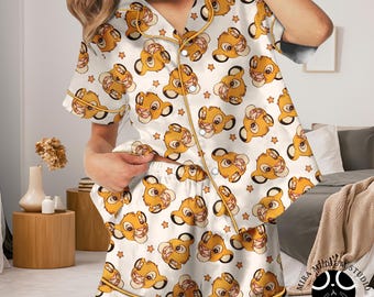 Lion King Inspired Pajama Set, Cute Lion Cub PJs Cartoon, Sleepwear Women Long Sleeve Pajamas, Disneyland Style Gift