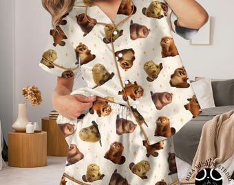 Pajamas Beaver Disneyland, Beaver Pajama Set Cute Animal Sleepwear Disneyland Inspired Pajamas Women Funny Cartoon PJs Soft