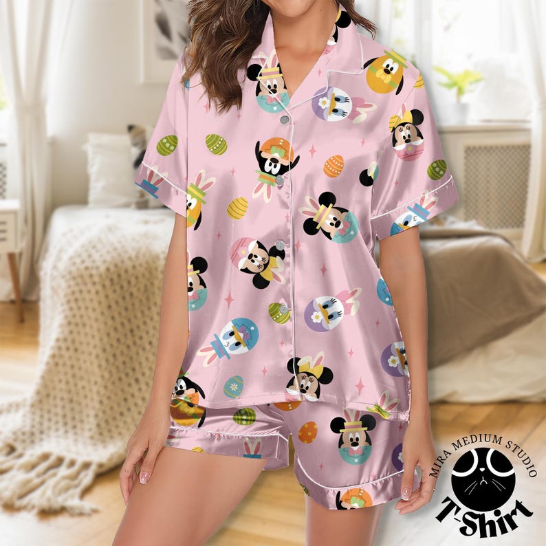 Easter Mickey Mouse Pajamas, Disney Easter PJ Set Women, Bunny Mickey Sleepwear, Cute Spring Pajamas, Holiday Lounge Set Gift image 3