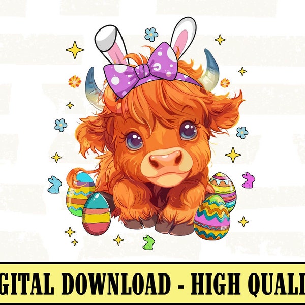 Easter PNG Bundle: Highland Cow, Retro Bunny, Shamrock, Happy Easter, Digital Download