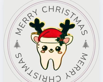 Christmas toothy dear enamel pin. Showcase this unique pin for your love for all things dental.