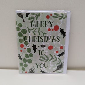 Joyeux Noël Baies de houx botanique A6 Carte de Noël mignonne conçue au Royaume-Uni | pour mari, femme, ami, maman, papa