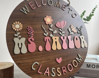 Teacher Name Sign For Classroom, Teacher Name Sign With Flowers, Teacher Name Sign, Door Hanger, Teacher Welcome Sign, Back To School Sign