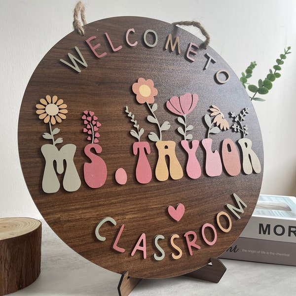 Teacher Name Sign For Classroom, Teacher Name Sign With Flowers, Teacher Name Sign, Door Hanger, Teacher Welcome Sign, Back To School Sign