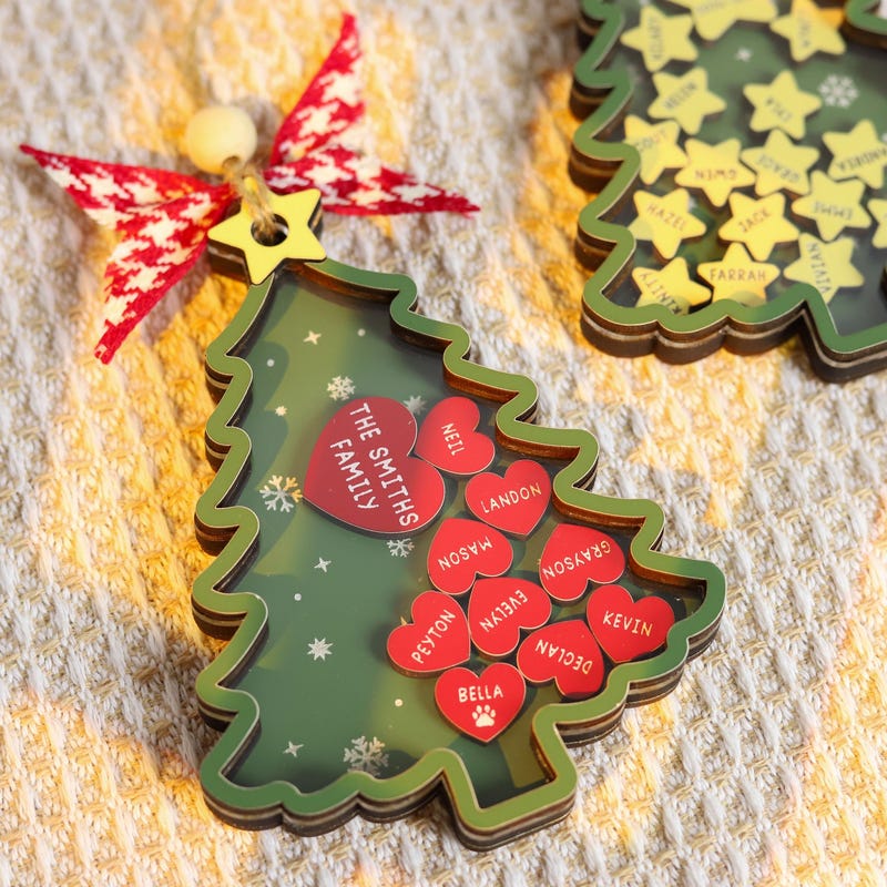Personalized Family or School Christmas Tree Ornament, Custom Family Name Sign, Class Tree Decoration, Teacher Gift, Student Name Keepsake