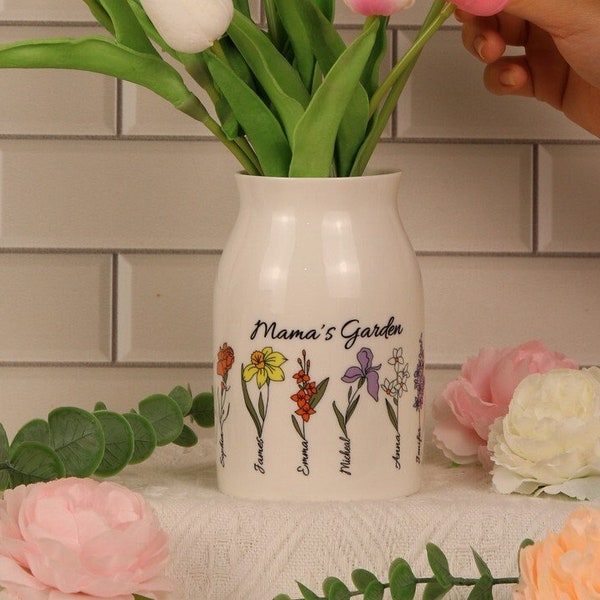 Personalized Flowers Birth Month And  Grandkids For Grandma's Garden Flower Vase, Mothers Day Gift for Grandma Mom Nana, Mom's Garden