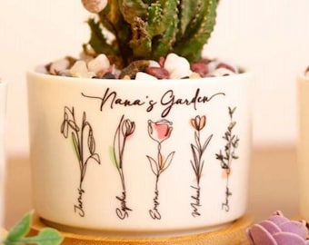 Maceta de jardín personalizada para la abuela, macetas de flores de nacimiento personalizadas, regalo de cumpleaños, arte familiar, regalo para mamá, regalos para la abuela, jardinera al aire libre