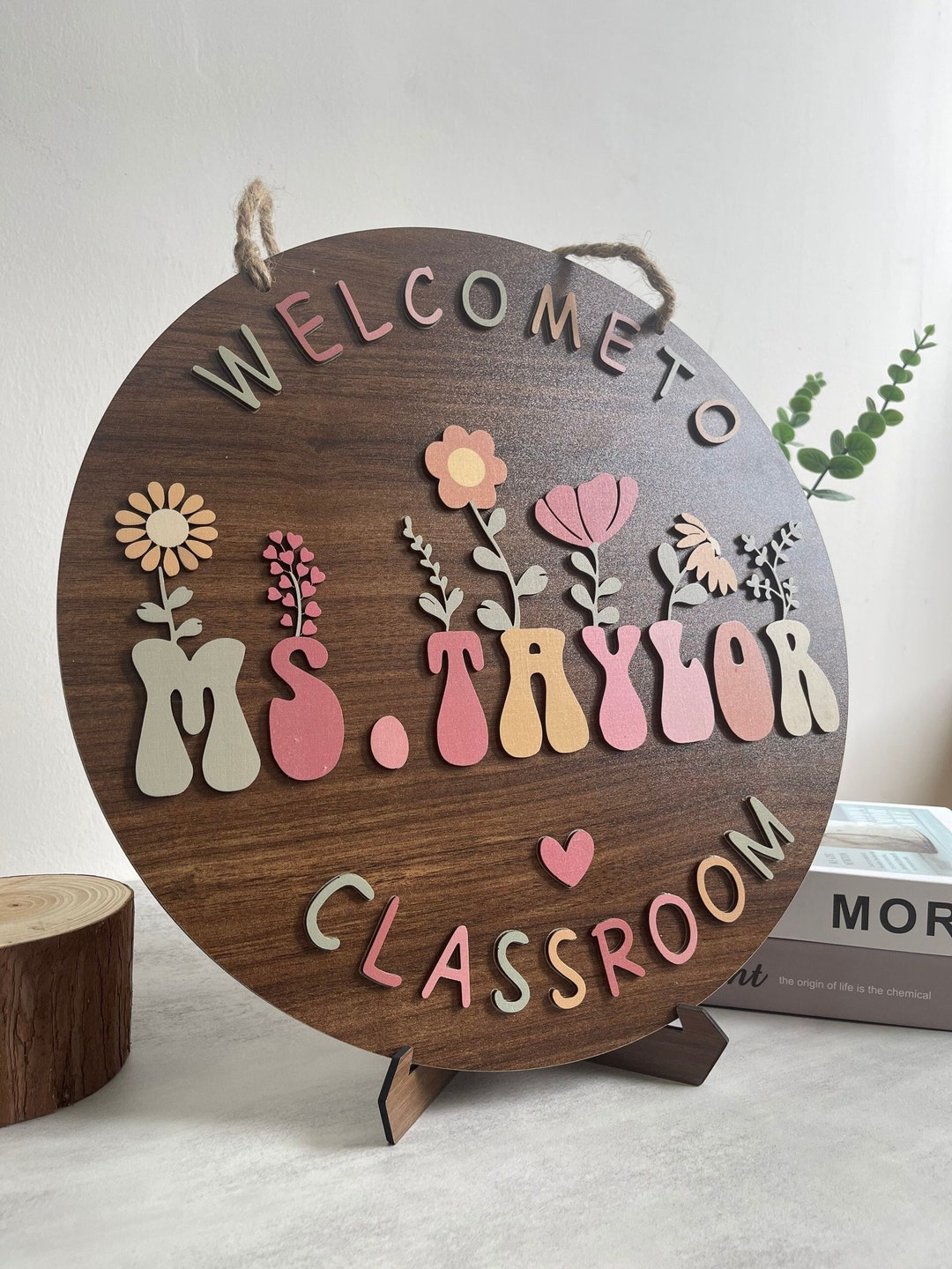 Teacher Name Sign for Classroom, Teacher Name Sign With Flowers
