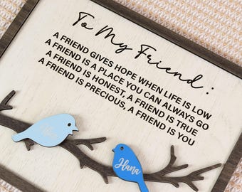 Best Friend Gift Personalized Wood Sign, Custom Friendship Plaque, Meaningful Birthday Present for Her, Unique Home Decor Wall Art