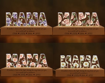 Aangepaste geboortebloem bedrukt LED-licht, Mama 3D LED-licht, eerste Moederdagcadeau 2024, moederverjaardagscadeau, Mama acryl nachtlampje