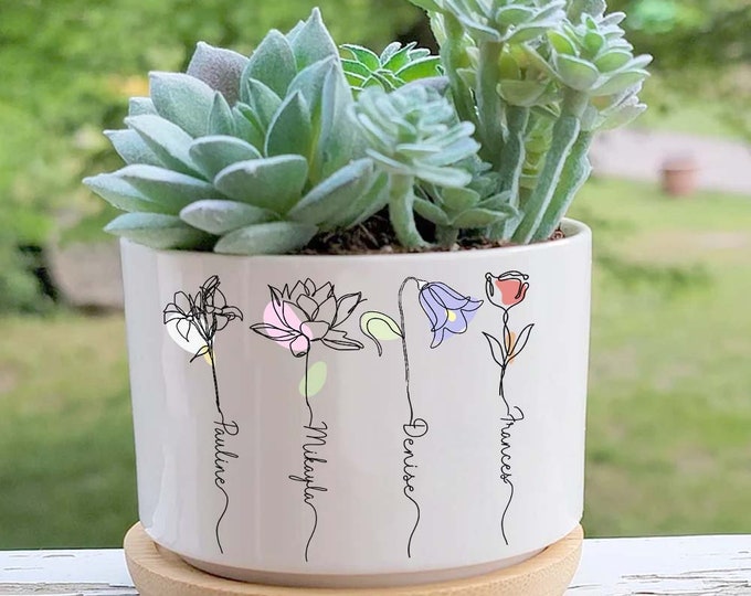 Personalized Birth Month Flower Plant Pot, Custom Flower Pot, Mother's ...