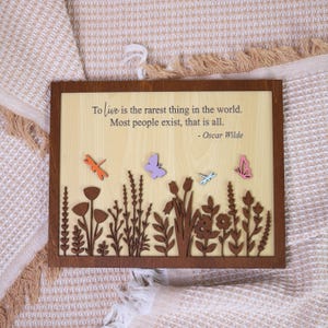 Custom Wooden Inspirational Quote Sign, Laser Cut Wall Art with Flowers and Butterflies, Motivational Wooden Plaque for Home or Office Decor
