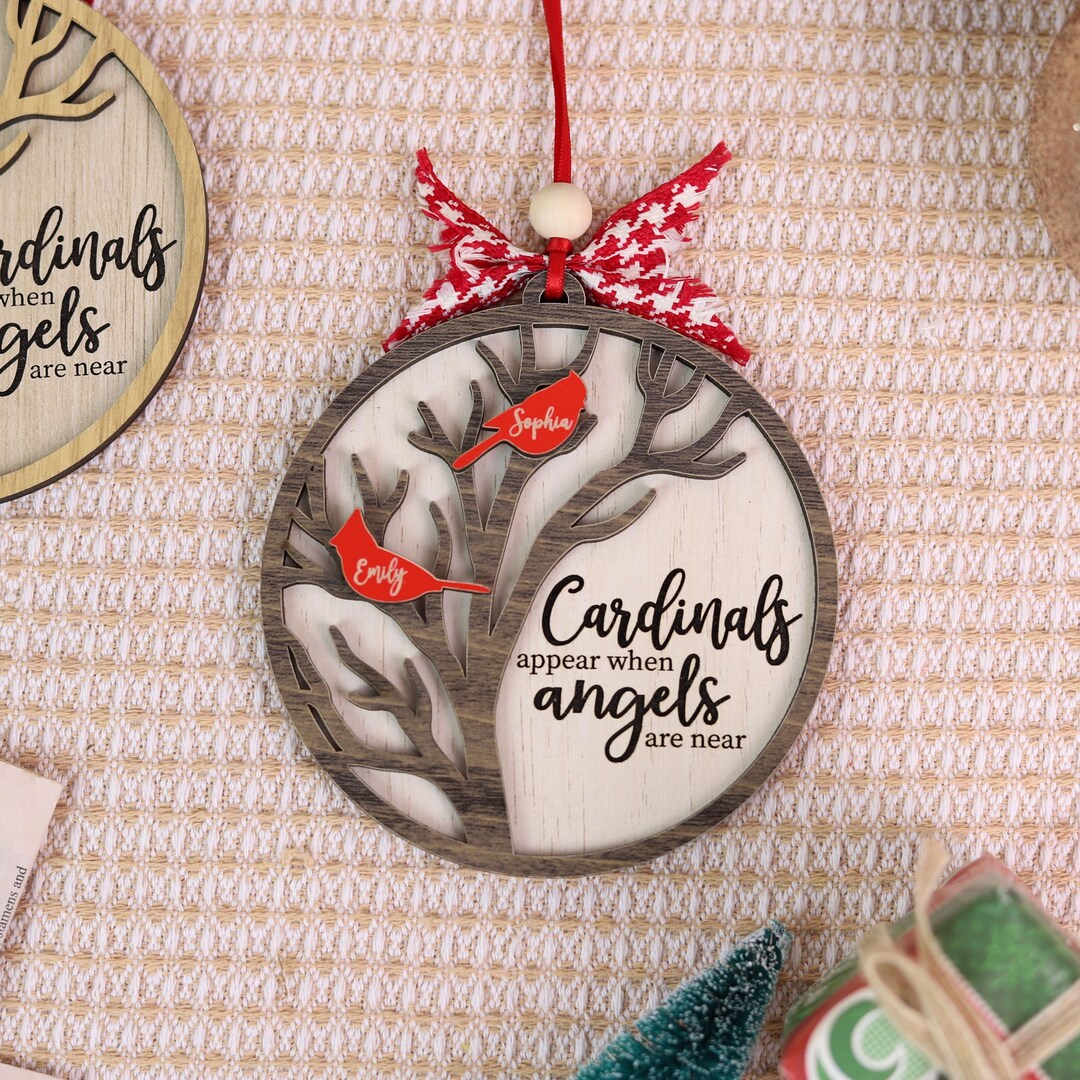 Cardinal Memorial Ornament, Personalized Wood Bird Sympathy Gift ...