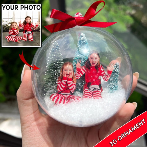 Benutzerdefinierte Foto Globus Ball Ornament, 3D Ball Ornament Geschenke, Weihnachtsgeschenk für Kind, Baby Foto Ornament, Familien Foto Ornament, Weihnachtsdekor