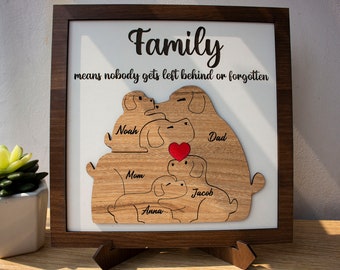 Wooden Dog Family Sign Engraved Family Name Sign, Family Keepsake Gift, Gift for Parents, Animal Family, Family Home Decor, Gift for Kids