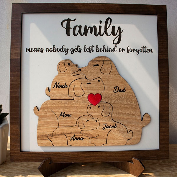Wooden Dog Family Sign Engraved Family Name Sign, Family Keepsake Gift, Gift for Parents, Animal Family, Family Home Decor, Gift for Kids