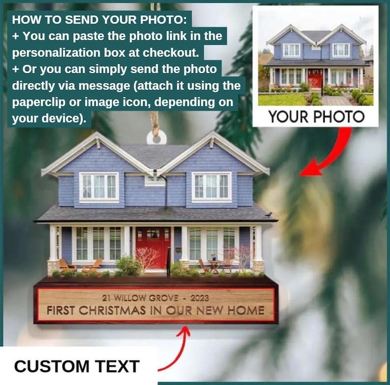 NEW! First Christmas In Our New Home Ornament 2025, Custom House Photo Address Keepsake, Personalized Gift Idea for New Homeowners image 4