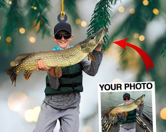 NEW! Personalized Fishing Photo Ornament 2025, First Catch Keepsake, Gift for Fisherman Friend, Custom Picture Acrylic Christmas Decor