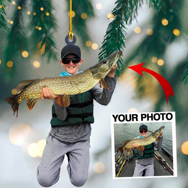 Custom Fishing Photo Ornament, Ornaments Christmas Personalized, Fishing Ornament Christmas, Picture Acrylic Ornament, Fishing Ornament