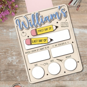 Back to School Sign, First Day of School Sign, Last Day of School Reusable Board, Personalized Dry Erase Wood Sign for Kids and Students
