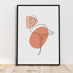 Minimalist Flamingo Line Art Print - Elegant Digital Artwork - Modern Home Decor - Vibrant Wall Art - Available in Various Sizes