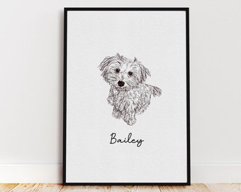 Benutzerdefinierte Linie Zeichnung Haustier Kunstdruck - Personalisierte Hunde und Katzen Portraits - Geschenk für Tierliebhaber - Ideales Geschenk - Haustier Illustration vom Foto