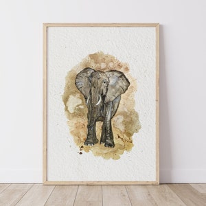 水彩画(象) エリック・スウィートによる水彩画「象の絵画」アートプリント