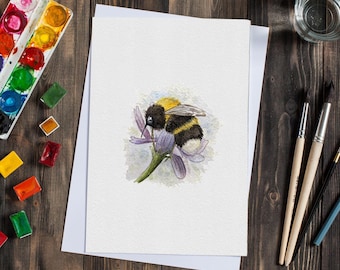 Impresión de acuarela de abeja, arte de abejorro, arte de la pared del vivero, ilustración de la naturaleza de la vida silvestre, regalo del día de la madre, arte original hecho a mano