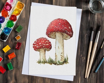 Red Mushroom Watercolour Art Print, Fly Agaric Mushroom Illustration, White Spotted Red Toadstool, Fungi Illustration, Mother's Day Gift
