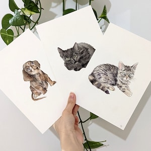 Personalised Watercolour Pet Art - Custom Dog and Cat Portraits - Pet Lover Gift - Ideal Gift for Loved One - Hand-Painted from Photo