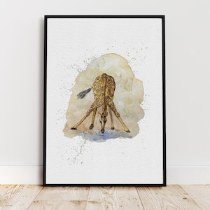 Stampa artistica di giraffa acquerello Splash, pittura originale della giraffa, arte della parete di animali Safari, illustrazione della natura della fauna selvatica, regalo di inaugurazione della casa