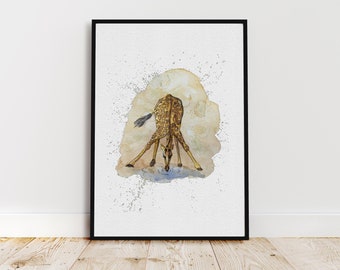 Giraffe Watercolour Splash Art Print, Original Giraffe Painting, Safari Animal Wall Art, Wildlife Nature Illustration, Housewarming Gift