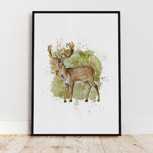 Stampa ad acquerello di cervo, arte della parete del cervo rosso, arte della parete del cervo, arte della parete degli animali del bosco, arte degli animali della fauna selvatica, pittura del cervo, regalo di addio al celibato