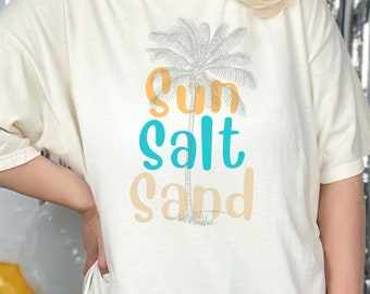 Comfort Colors Women Tees, Beach Boho T-shirts, Graphic Tee for Women, Cute Beach Shirts, Sun Salt Sand Shirts, Beach Vacation T-shirts
