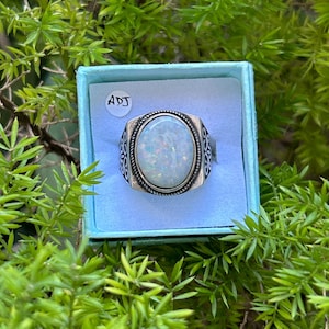 Coober Pedy Doublet Opal Silver Adjustable Ring - White Opal with Rainbow Sparkles - NO1075