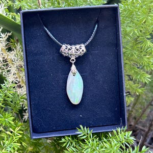 Lightning Ridge Solid Opal Pendant - White/Opaque Opal with Dominant Green Flashes and Hints of Blue flashes NO1572