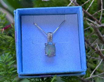 Colgante de plata maciza de ópalo Lightning Ridge con destellos multicolores (n.° 347)
