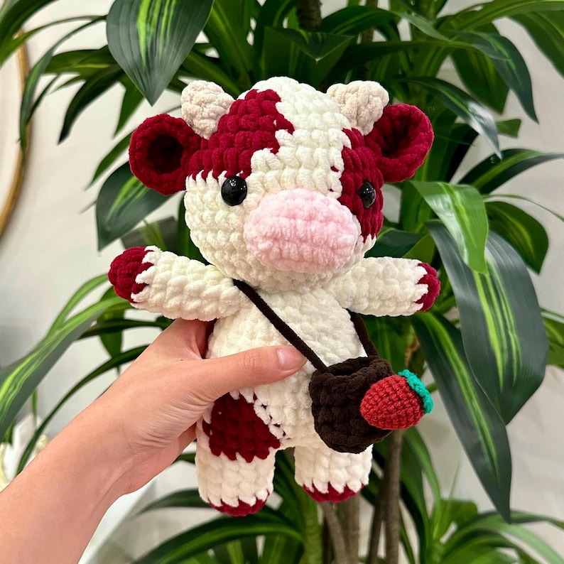 Crochet Raspberry Cow Plush: Handmade Stuffed Animal Toy - Etsy
