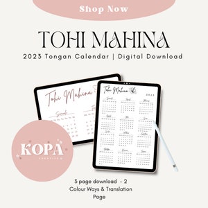 2023 Minimal Calendar - Tohi Mahina Tongan Calendar with English Translation