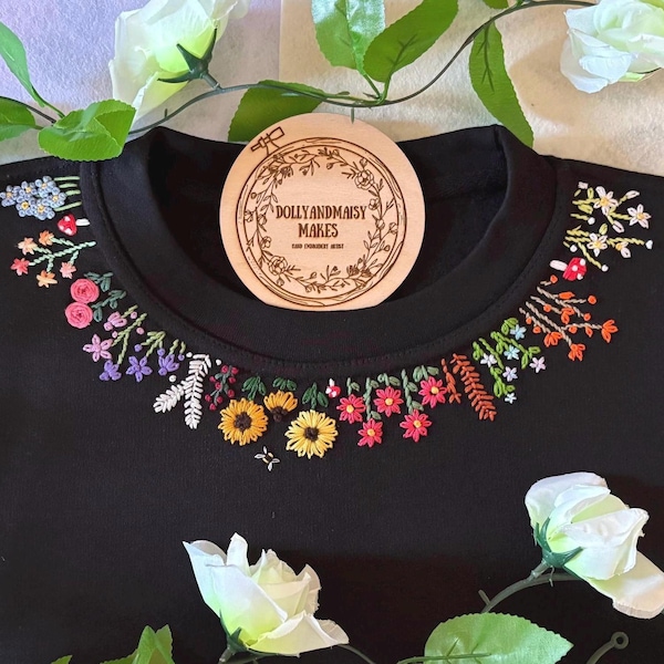 Hand Embroidered Floral Neckline Sweatshirt | Custom Women's Apparel