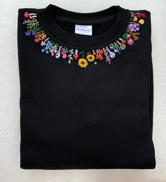 Floral Neckline Hand Embroidered Sweatshirt womens Colourful Sweatshirt Pretty Floral Design Custom Cosy Gift Vibrant Womens Apparel Etsy Israel