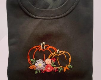 Hand Embroidered Pumpkin Sweatshirt | Cosy Autumn Top, Cornwall